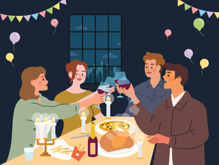 Joyful Friends Toasting at a Cozy Dinner Party