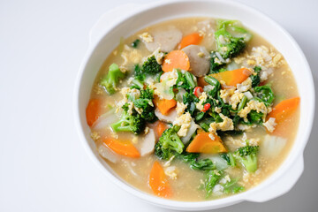 Capcay is a popular Chinese stir fried vegetables dish.Served on white plate.