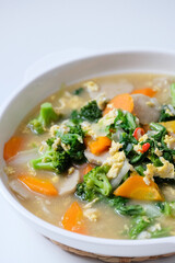 Capcay is a popular Chinese stir fried vegetables dish.Served on white plate.