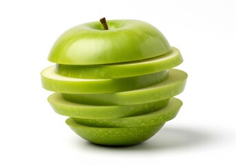 Sliced Green Apple in Spiral Form on White Background