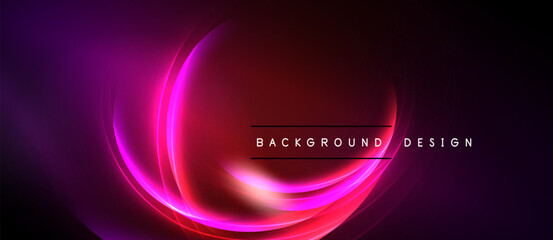 Abstract neon curves create dynamic background. Vibrant purple, pink, red hues blend seamlessly. Modern design element for digital projects.
