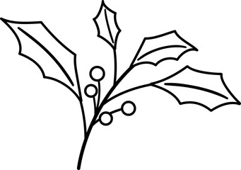 Holly Leaves and Berries Outline Clipart.
Christmas Holly Line Art Icon Set.
Holiday Winter Holly Outline with template.
Transparent background. svg.