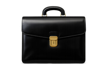 Black leather briefcase representing business, professionalism, success and corporate work, isolated on transparent background