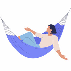 A woman enjoys a serene moment while resting in a vibrant blue hammock, embracing relaxation and tranquility as she reclines with a carefree expression.