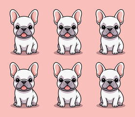 A collection of six cute French bulldogs sits adorably in a row, exuding charm and playfulness, highlighting the joyful bond between pets and their owners in everyday life.