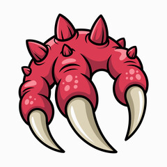 A bold and colorful artistic illustration featuring a fierce red claw with spikes and sharp talons, perfect for representing power and aggression in a stylized manner.