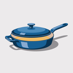 A modern blue cooking pan featuring a glass lid and sturdy handle, symbolizing the culinary journey and ambiance of a well-prepared meal in a contemporary kitchen.