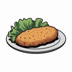 A tempting plate featuring a golden-brown fried dish perfectly complemented by crisp green lettuce creates an appetizing sight. It's a delightful offering for any meal.