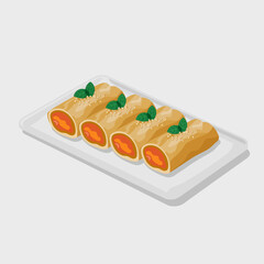 An appetizing plate of spring rolls neatly arranged, filled with colorful ingredients, showcasing a delicious and healthy option, perfect for sharing at gatherings or as a treat.