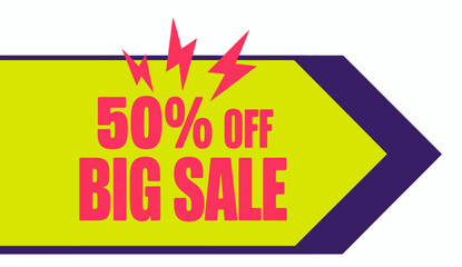 A bold sale banner featuring '50% OFF' prominently displayed, designed to attract attention for a big sale event, evoking excitement and urgency among potential shoppers.
