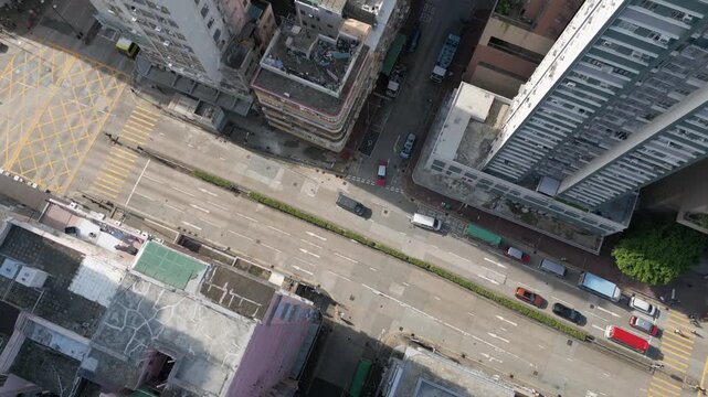 Hong Kong Street In TST Area Birdseye Drone Shot Static 4K 60FPS