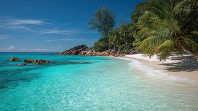 Tropical beach with turquoise water and white sand 
