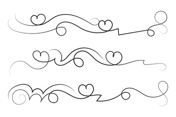 
Hand drawn decorative heart swirls and flourish ornate, Fancy calligraphy curve Line romantic love sign, Valentine's Day lettering scroll on white background
