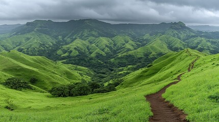 Obraz premium Lush green hills and a winding path.