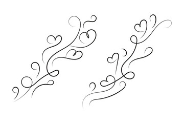 
Hand drawn decorative heart swirls and flourish ornate, Fancy calligraphy curve Line romantic love sign, Valentine's Day lettering scroll on white background
