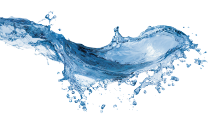 Blue water splash isolated on transparent background, clean dynamic liquid shape