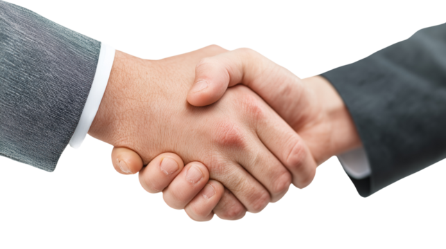 Business handshake close-up, partnership agreement concept, transparent background