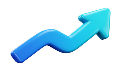 3d icon of blue arrow graph trending upwards, isolated on transparent background