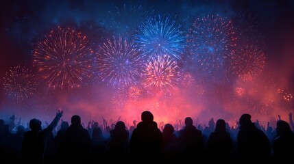 Crowd celebrates with colorful fireworks lighting up the night sky at festival