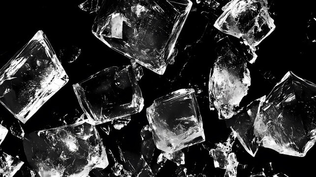 Shattered Ice Cubes on Black Background