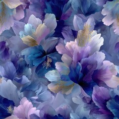 Elegant Floral Seamless Pattern with Vibrant Blue and Purple Petals for Textile and Wallpaper Design