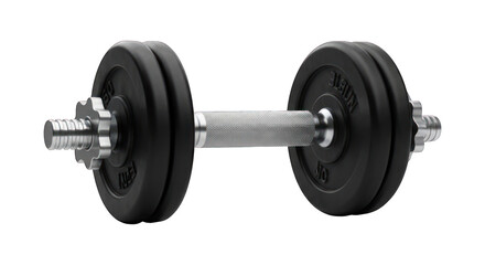 Fototapeta premium Chrome barbell with black weight plates stacked on each end