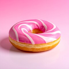 Delicious Pink Swirl Donut on a Vibrant Pink Background.