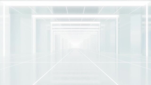 Abstract architecture white tunnel space with empty concrete floor, Geometric with neon light, Sci-fi interior for product presentation, 3d rendering, Looping animation	