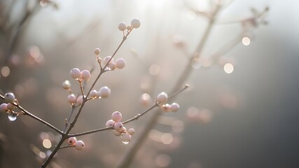 Dew drops on pink berries