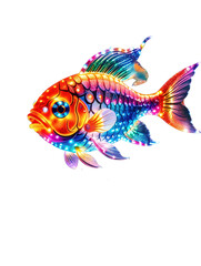 Fototapeta premium Colorful illuminated fish sculpture made of shining scales and lights, ideal for aquatic party graphics, aquarium decor concepts, and playful marketing.