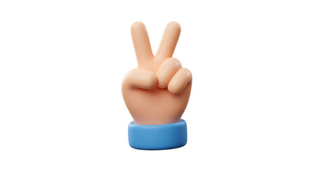 3d icon of 3d cartoon hand showing the peace sign, isolated on transparent background