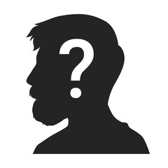 Question Mark in Head Silhouette. Question Mark Silhouette. Thinking and Curiosity Concept Vector.