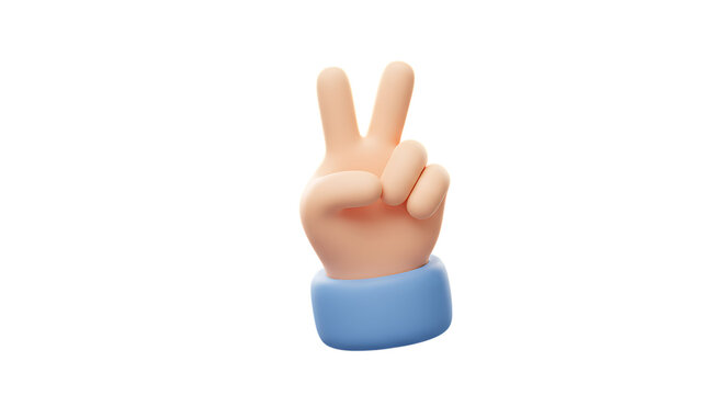 3d icon of 3d cartoon hand showing the peace sign, isolated on transparent background