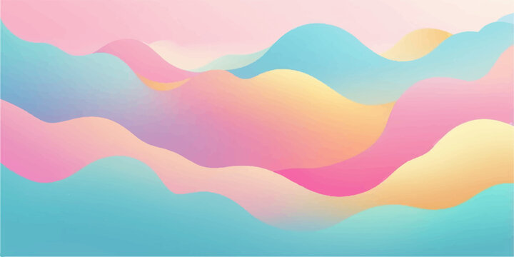 Colorful abstract vector background with wavy blue and orange lines illustrating a summer landscape design of sky, mountains, and sea waves