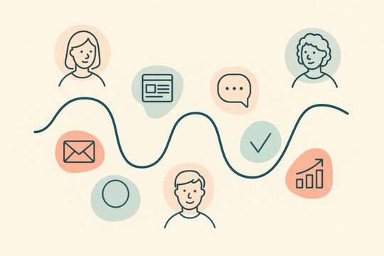 Illustrative representation of digital communication processes showcasing user engagement, data tracking, and content interaction in a modern cooperative environment
