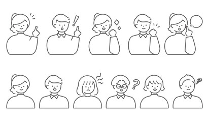 人物イラスト　男女表情セット 右向き上半身