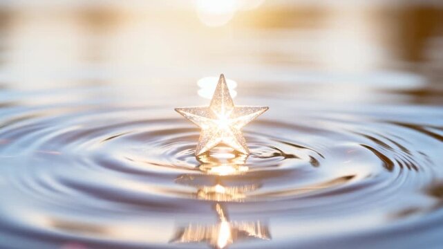 a star shaped reflection on water moving gently as ripples glow softly, symbolic epiphany moment