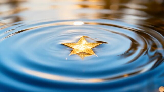 a star shaped reflection on water moving gently as ripples glow softly, symbolic epiphany moment