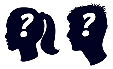 Question Mark in Head Silhouette. Question Mark Silhouette. Thinking and Curiosity Concept Vector.