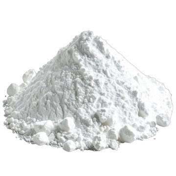 A concentrated mound of fine white powder isolated on a black background.