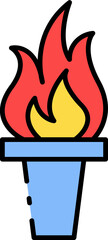 Colorful flaming torch vector icon illustration. Symbol of victory, sport, and light with a vibrant fire flame on a blue handle