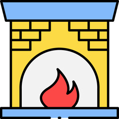 Vibrant Vector Illustration of a Cozy Home Fireplace Icon with a Warm Burning Flame, Perfect for Winter Comfort and Interior Design Graphics