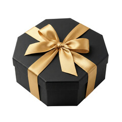 Black Octagonal Gift Box With Gold Ribbon Bow