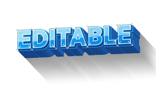 Editable blue 3d text effect with drop shadow on white background for graphic design
