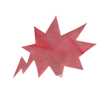 Handmade Red Watercolor Comic Explosion Bubble, Isolated on Transparent Background