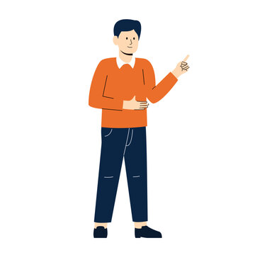 Young Man, businessman  tanding and presenting something with smile expression in illustration vector.