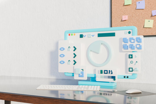 3D interface with monitor and minimal workspace