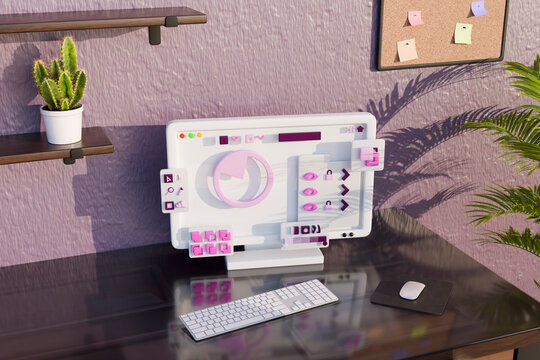 3D interface on desktop workspace screen setup