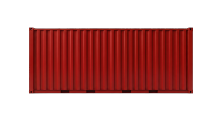 Red shipping container, side view, with vertical ribbed pattern on black background