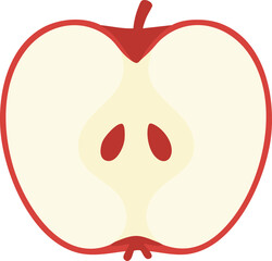 A clean and simple illustration of a sliced apple showing the seeds and inner flesh. Suitable for food graphics, nutrition materials, product packaging, icons, and educational designs.